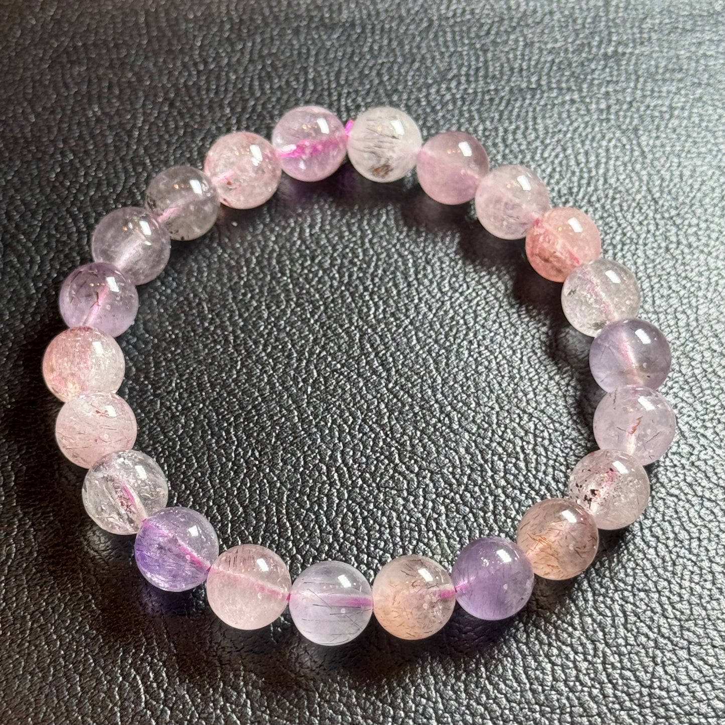 【009】お買い得!スーパーセブン レピドクロサイト・ゲーサイトインクォーツ ブレスレット 内径約16cm ルース約8-9mm【live限定】live20260227