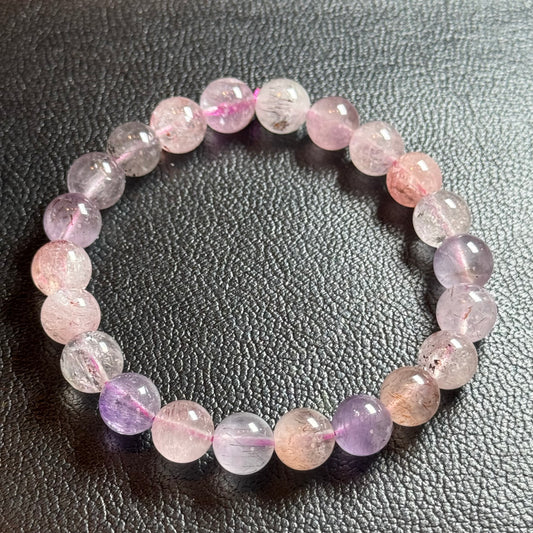 【009】お買い得！スーパーセブン レピドクロサイト・ゲーサイトインクォーツ ブレスレット 内径約16cm ルース約8-9mm【live限定】live20260227