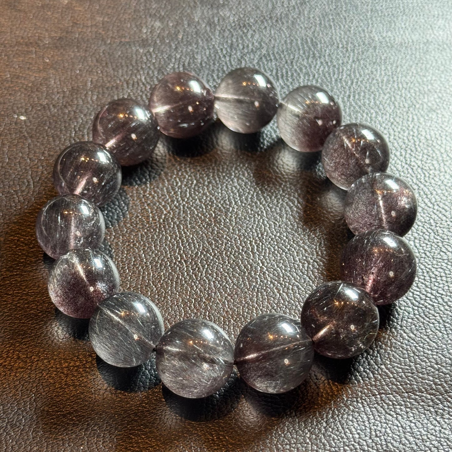 【072】秘蔵コレクション！超大玉ファイヤーワークス・ブラックスーパーセブンブレスレット 内径約16.5cm ルース約15mm【live限定】live20260227