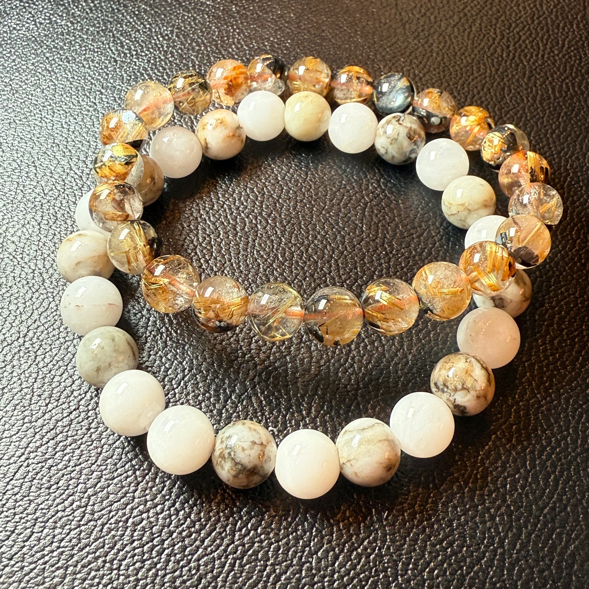 23】おいせ石 約8mm 2A 内径約15.5-16cm + 太陽放射ルチル 約7mm【live  