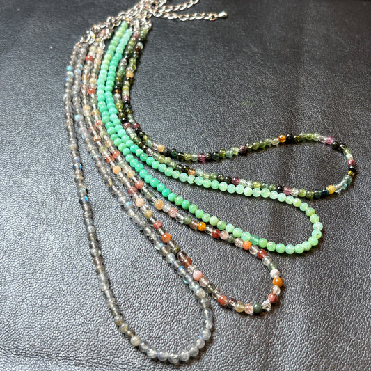 【008】ハイグレード！オンリーネックレス（ラブラドライト・マルチルチル・クリソプレーズ・マルチトルマリン）約40(+10)cm ルース約4mm【live限定】live20260227