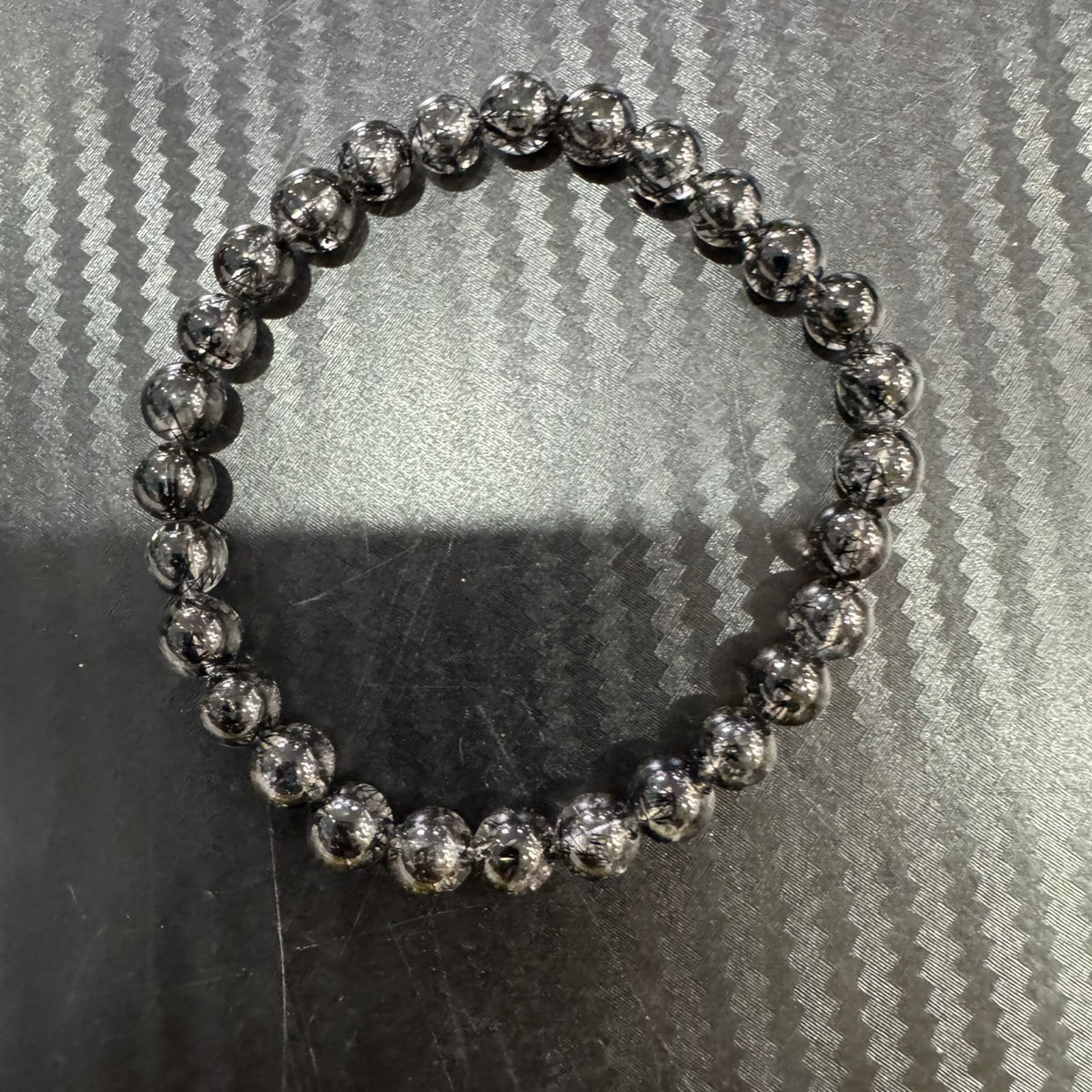 【021】ブラックルチルクォーツブレスレット 内径約15cm ルース約6mm【live限定】live20261017 ※海外配信のためお届けにお時間がかかります