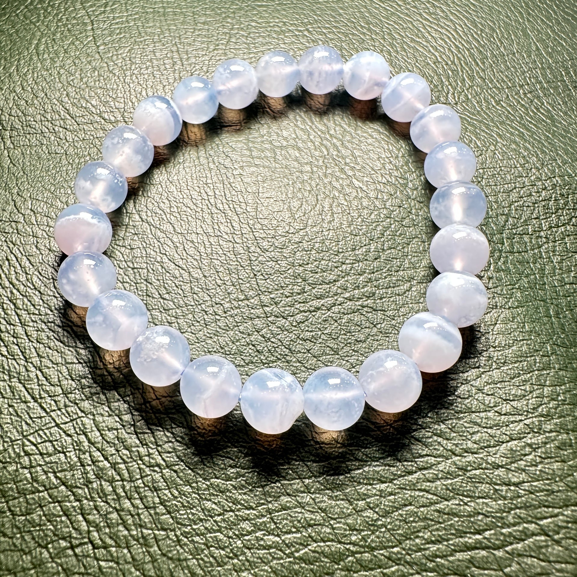 03】ブルーレースアゲートブレスレット 内径約16cm、ルース約8mm【live 
