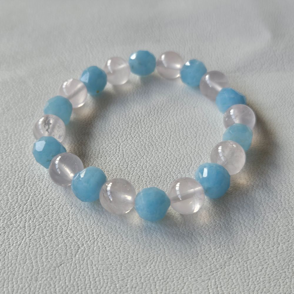 ローズクォーツ×アクアマリンカット ブレスレット