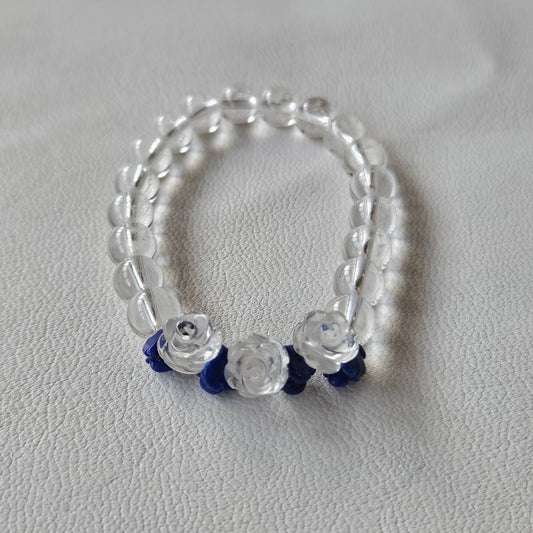 水晶×ラピスラズリ×水晶 ローズカービング ブレスレット