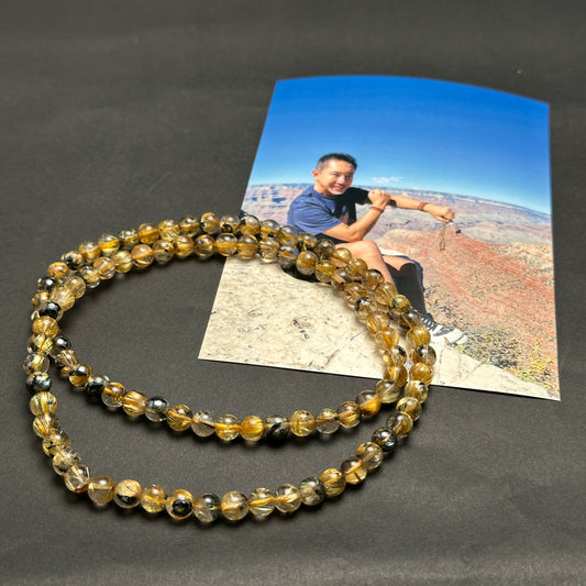 【044】＜B＞太陽放射ルチルネックレス（3連ブレス） ルース約6mm 約50cm ＊会長シール付き【live限定】live20251031